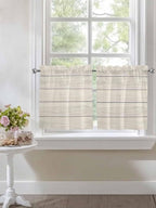 Vintage Country Wooden Board Window Valance Curtains, Gradient Wood Grain Line Light Filtering Kitchen Valance with 3-inch Rod Pocket for Living Room Bathroom Bedroom,2 Panel,27.5x36In