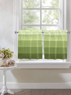 Gradient Green Wooden Board Window Valance Curtains, Retro Country Wood Grain Light Filtering Kitchen Valance with 3-inch Rod Pocket for Living Room Bathroom Bedroom,2 Panel,27.5x24In