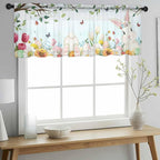Easter Sheer Valances for Windows 54"x18", Light Filtering Kitchen Curtains Valance, Spring Watercolor Bunny Eggs Tulip Flower Plant Rod Pocket Chiffon Curtains for Living Room Bedroom Cafe