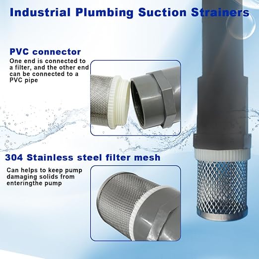 1.5" Stainless Steel Filter Cover Connected to 1.5 inch/DN40 Grey PVC Filter Water Pipe, Suction Strainers Used to Remove Debris and Reduce Solid Entry（1pcs）