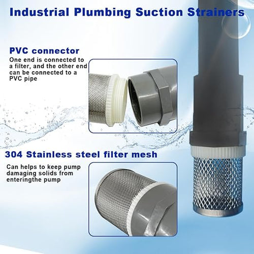 1.5" Stainless Steel Filter Cover Connected to 1.5 inch/DN40 Grey PVC Filter Water Pipe, Suction Strainers Used to Remove Debris and Reduce Solid Entry（1pcs）