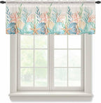 Summer Beach Sheer Valance Curtains, Ocean Colorful Coral Shell Seaweed Starfish Linen Light Filtering Kitchen Valances Rod Pocket Voile Curtain Treatment for Bedroom/Living Room/Basement 60Wx18L