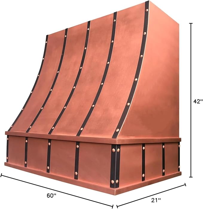 CT Copper Tailor Sloped Copper Vent Hood Wall Mount,60'' W,42''H,1260 CFM Exhaust Fan,Stainless Steel Vent,LED Light,Dishwasher-Safe Baffle Filters,VH8TR1