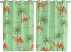 2 Panel Kitchen Cafe Curtains, Desert Camels Sunlight Filtering Nature Air Through, Home Decor Window Covering Tier Curtains for Living Room 104W x 63L inch Tropical Date Palm Trees Animal Green