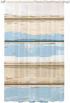 Sheer Curtains 84 Inches Long, Vintage Geometric Blue Semi Sheer Curtains Light Filtering Window Treatment, Abstract Country Shabby Wood Grain Privacy Voile Drapes for Living Room Bedroom 52x84 Inch