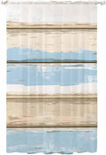 Sheer Curtains 108 Inches Long, Vintage Geometric Blue Semi Sheer Curtains Light Filtering Window Treatment, Abstract Country Shabby Wood Grain Privacy Voile Drapes for Living Room Bedroom 52x108 Inch