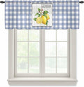 Lemon Sheer Valance Curtains, Summer Fruit Floral Wood Grain Blue Plaid Light Filtering Kitchen Valances Rod Pocket Voile Curtain Window Treatment for Bedroom/Living Room/Basement 54Wx18L