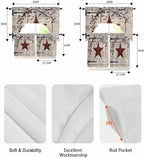 Village Stars Swag Kitchen Curtains Valance and Tier Set, Vintage Dark Red Star Berry Beige Barn Doors Light-Filtering Swag Valance 24 Inch Length, Rod Pocket Short Curtain for Bedroom Cafe