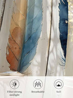 Sheer Curtains 84 Inches Long, Blue Brown Feathers Semi Sheer Curtains Light Filtering Window Treatment, Boho Ombre Vintage Wooden Grain Privacy Voile Drapes for Living Room Bedroom 52x84 Inch