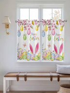 Happy Easter Tier Curtains 45 Inches Long, Spring Watercolor Bunny Eggs Flower Branch Window Treatment Curtain Drapes, Small Curtain Drapes for Bathroom Laundry Room, 27.5"x45", 2 Panels