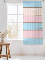 Sheer Curtains 72 Inches Long, Pink Blue Wood Grain Semi Sheer Curtains Light Filtering Window Treatment, Farmhouse Country Shabby Striped Privacy Voile Drapes for Living Room Bedroom 52x72 Inch
