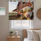 Farm Yaks Bedroom Curtains 63 Inch Length, Window Curtains Tab Top, Farmhouse Barn Funny Animals Butterfly Light Filtering Window Treatments Drapes 42"x63" 2 Panel