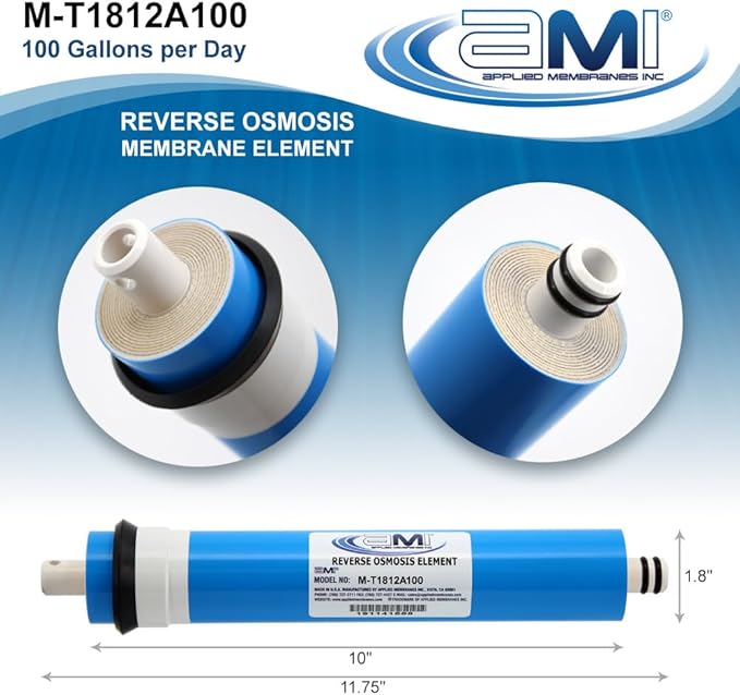 APPLIED MEMBRANES INC. 100 GPD Reverse Osmosis Membrane | RO Membrane Water Filter Replacement for Reverse Osmosis Water Filtration System | 1.8? x 12? Universal Compatibility, Pack of 10