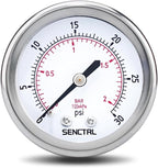 SENCTRL 0-30 Psi Low Pressure Gauge, 2" Dial Size, 1/4 NPT Back Mount, Waterproof, Stainless Steel Case, for Water Oil Air Pressure Test