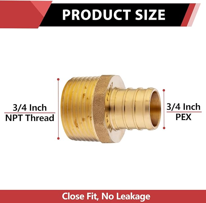 10-Pack EFIELD Barb Crimp Pex 3/4 Inch x 3/4 Inch NPT Male Adapter NPT Brass Fitting, ASTM F1807,(PEX1807021)