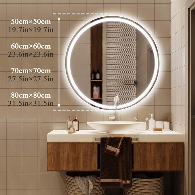 LTSRLL Frameless Illuminated LED Bathroom Wall Mirror with Touch, Demister Pad and Dimmable Lights & 3 Colors for Makeup Shaving and Bath Vanity IP44(Backlight,60cm/23.6in)