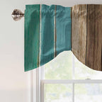 Teal Blue Brown Tie Up Valance Curtains for Windows, Kitchen Curtains Window Shades, Farmhouse Retro Wooden Grain Stripes Light Filtering Roman Curtain Valances for Bedroom/Bathroom/Cafe 60"x18"