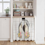 Easter Bunny Kitchen Tier Curtains 45 Inch Long 2 Panel Set,Rod Pocket Short Window Treatment,3D Optical Illusion Farmhouse Flower Wood Grain Light Filtering Curtains & Drapes 27.5"W x 45"L