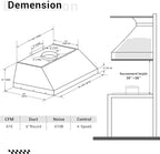 CHETTO C Stainless Steel Range Hood Cover with Quiet Vent Hood Insert Custom Handcrafted Metal Kitchen Fan with Towel Rack LED Light 36"W x27"D x27"H Brushed Stainless Steel Island Mount