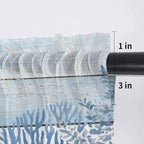 Ocean Corals Sheer Valance Curtains, Summer Beach Coral Sea Stars Blue Wood Grain Light Filtering Kitchen Valances Rod Pocket Voile Curtain Window Treatment for Bedroom/Living Room/Basement 42Wx12L