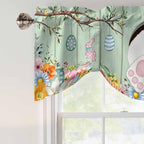 Easter Tie Up Valance Curtains for Windows, Kitchen Curtains Window Shades, Spring Watercolor Bunny Eggs Wooden Grain Green Light Filtering Roman Curtain Valances for Bedroom/Bathroom/Cafe 60"x18"