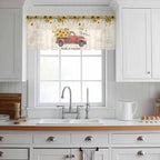 Farmhouses Sunflowers Sheer Valance Curtains, Retro Floral Leaves Red Truck Vintage Light Filtering Kitchen Valances Rod Pocket Voile Curtain Window Treatment for Bedroom/Living Room/Basement 42Wx18L