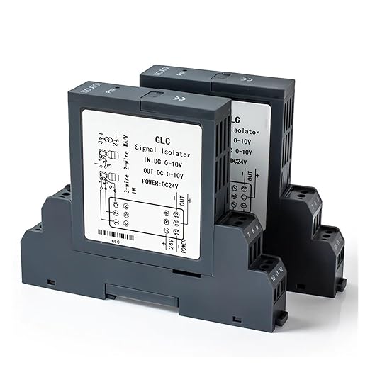 Analog Signal Isolator 4-20mA Signal Isolator Din Rail Mount 0.5% FS Precision for Industrial Automation PLC Control System(1 in 1 Out,Output 0-10V_Input 0-200V_DC24V)