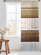 Sheer Curtains 84 Inches Long, Wood Grain Brown Semi Sheer Curtains Light Filtering Window Treatment, Farmhouse Vintage Country Geometric Privacy Voile Drapes for Living Room Bedroom 52x84 Inch