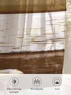 Sheer Curtains 45 Inch Length, Wood Grain Brown Semi Sheer Curtains Light Filtering Window Treatment, Farmhouse Vintage Country Geometric Privacy Voile Drapes for Living Room Bedroom 52x45 Inch