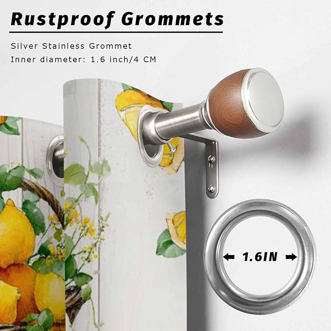 Lemon Outdoor Curtains for Patio Lemons Baskets Summer Tropical Plant Wood Waterproof Outside Curtains with Grommet Top Weatherproof Curtain for Cabana Pergola Gazebo, 2 Pack, 54" W x 108" L