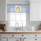 Lemon Sheer Valance Curtains, Summer Fruit Floral Wood Grain Blue Plaid Light Filtering Kitchen Valances Rod Pocket Voile Curtain Window Treatment for Bedroom/Living Room/Basement 60Wx18L