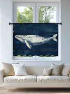 Sheer Curtains 54 Inch Length, Summer Whale Semi Sheer Curtains Light Filtering Window Treatment, Ocean Watercolor Wooden Grain Blue Privacy Voile Drapes for Living Room Bedroom 52x54 Inch
