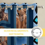 2 Panel Kitchen Cafe Curtains, Desert Camels Sunlight Filtering Nature Air Through, Home Decor Window Covering Tier Curtains for Living Room 104W x 52L inch Wildlife Brown Animals Blue Geometric
