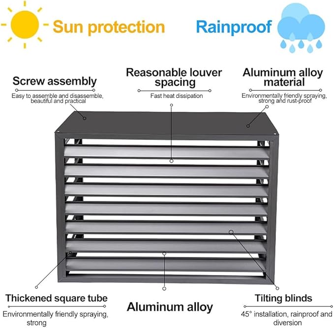 Aluminum Air Conditioner Fence Set of 2, Louvered Outdoor AC Unit Cover, Decorative Privacy Screen, Weatherproof and Anti-Theft (White 100x50x70cm/39x20x28in)