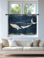 Sheer Curtains 54 Inch Length, Summer Whale Blue Semi Sheer Curtains Light Filtering Window Treatment, Coastal Ocean Vintage Wooden Grain Privacy Voile Drapes for Living Room Bedroom 52x54 Inch