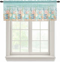 Summer Beach Sheer Valance Curtains, Green Ocean Colorful Coral Shell Seaweed Starfish Sandy Light Filtering Kitchen Valances Rod Pocket Voile Curtain for Bedroom/Living Room/Basement 60Wx18L