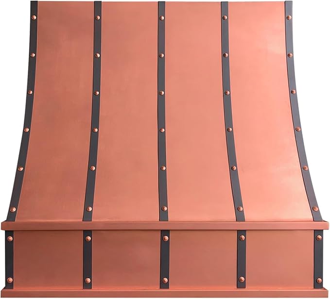 CT Copper Tailor Sloped Copper Vent Hood Wall Mount,36'' W,30''H, 610 CFM Exhaust Fan,Stainless Steel Vent,LED Light,Dishwasher-Safe Baffle Filters,VH8TR1