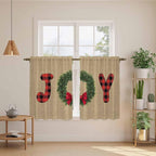 Red Green Christmas Kitchen Curtains 45 Inch Long 2 Panel Set, Rod Pocket Window Treatment, Xmas Botanical Winter Farmhouse Light Filtering Short Curtains & Drapes for Bathroom Laundry 52"W x 45"L