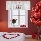 Happy Valentine's Valance Curtains for Kitchen, Day Gnomes Love Heart on Rustic Wood Grain Privacy Rod Pocket Valance Curtain, Light-Filtering Window Treatment for Bedroom Bathroom, 60"x18"