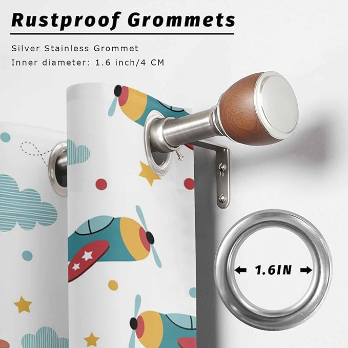 Turquoise Airplane Waterproof Outdoor Curtains for Patio, Windproof Weatherproof Curtains with Weighted Hem, Modern Art Cartoon Aircraft Clouds Light Filtering Privacy Drapes for Porch 54"x 108"