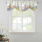 Easter Tie Up Valance Curtains for Windows, Kitchen Curtains Window Shades, Spring Rabbit Ears Foot Colorful Eggs Leaf Floral Light Filtering Roman Curtain Valances for Bedroom/Bathroom/Cafe 42"x12"