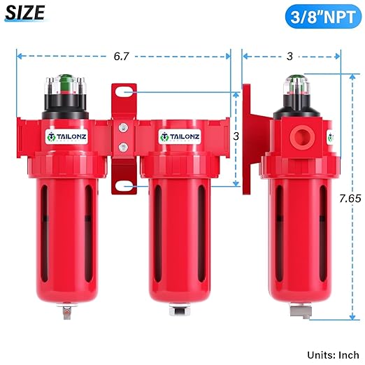 TAILONZ PNEUMATIC 0-150PSI 3/8 Inch NPT Aluminum Alloy Air Filter Drying System, Particulate Filter, Coalescing Filter, Desiccant Dryer Filtration and Drying