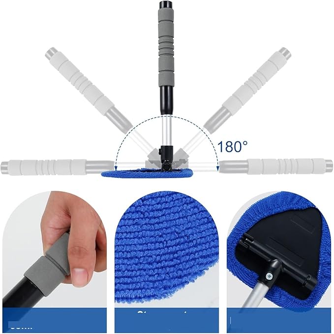 Compatible for Window Scraping Mist Eliminator Microfiber Car Cleaner Telescopic Windshield Cleaning Tools Auto Accessories(Gray)