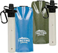 2-Pack Tactiko Survival 20oz/600ml Filtered Water Bottle Kit - Purify 265 Gal. Water from Rivers, Lakes & Streams - SGS Certified - UF Membrane, Activated Carbon - Camping, Emergency (Blue/Green)