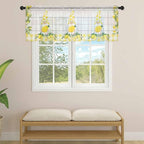 Lemon Dwarfs Sheer Valance Curtains, Gnome Green Leaf Wood Striped Yellow Plaid Light Filtering Kitchen Valances Rod Pocket Voile Curtain Window Treatment for Bedroom/Living Room/Basement 42Wx12L