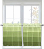 Gradient Green Wooden Board Window Valance Curtains, Retro Country Wood Grain Light Filtering Kitchen Valance with 3-inch Rod Pocket for Living Room Bathroom Bedroom,2 Panel,27.5x36In