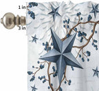 Kitchen Curtains Tiers and Valance Set of 3, Texas Star Country Light Filtering Window Curtain Set, Blue Farmhouse Branches Rod Pocket Curtain Drapes for Cafe, Living Room, 36 Inches Tiers