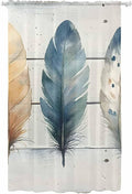 Sheer Curtains 84 Inches Long, Boho Blue Feathers Semi Sheer Curtains Light Filtering Window Treatment, Country Vintage Wooden Grain Privacy Voile Drapes for Living Room Bedroom 52x84 Inch