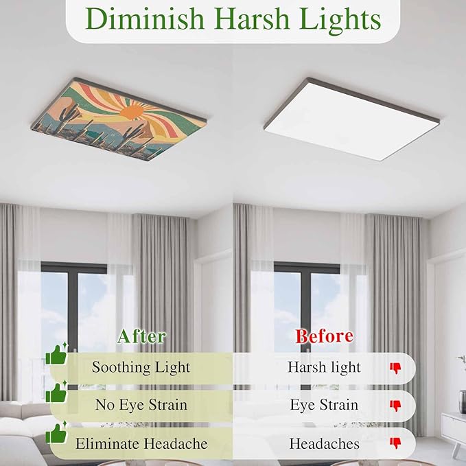 Fluorescent Light Covers for Ceiling Lights Cactus Desert Magnetic Light Filters 3 Pack 4x2 ft Boho Abstract Sun Mountain Rainbow Ceiling Lights Cover for Classroom Office School Home Drop Lamp Decor