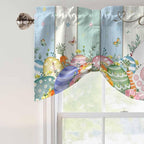 Easter Tie Up Valance Curtains for Windows, Kitchen Curtains Window Shades, Spring Rabbit Ears Foot Flowers Eggs Green Wooden Light Filtering Roman Curtain Valances for Bedroom/Bathroom/Cafe 54"x18"